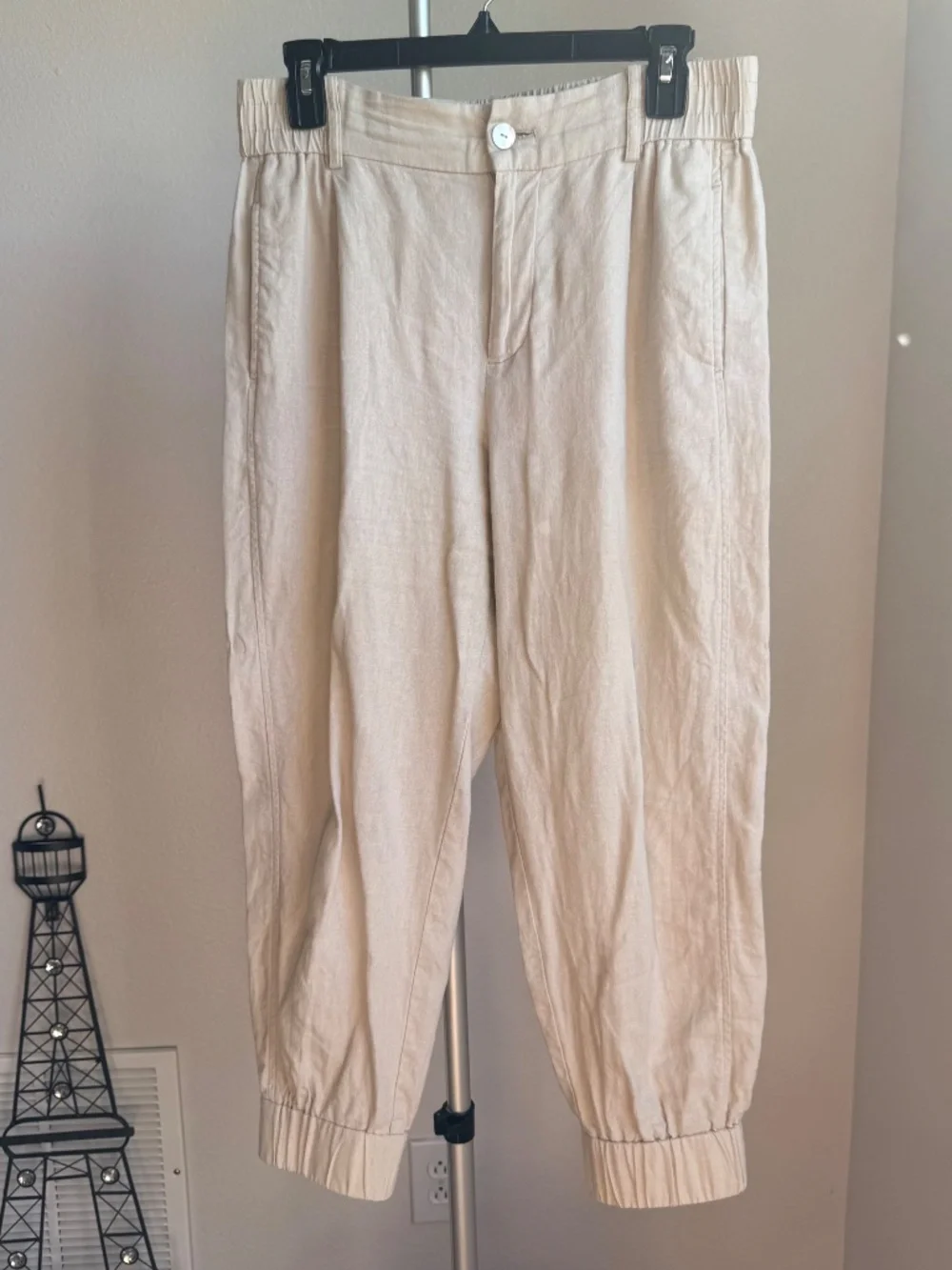 ZARA LINEN BLEND JOGGING PANTS SAND SIZE S
